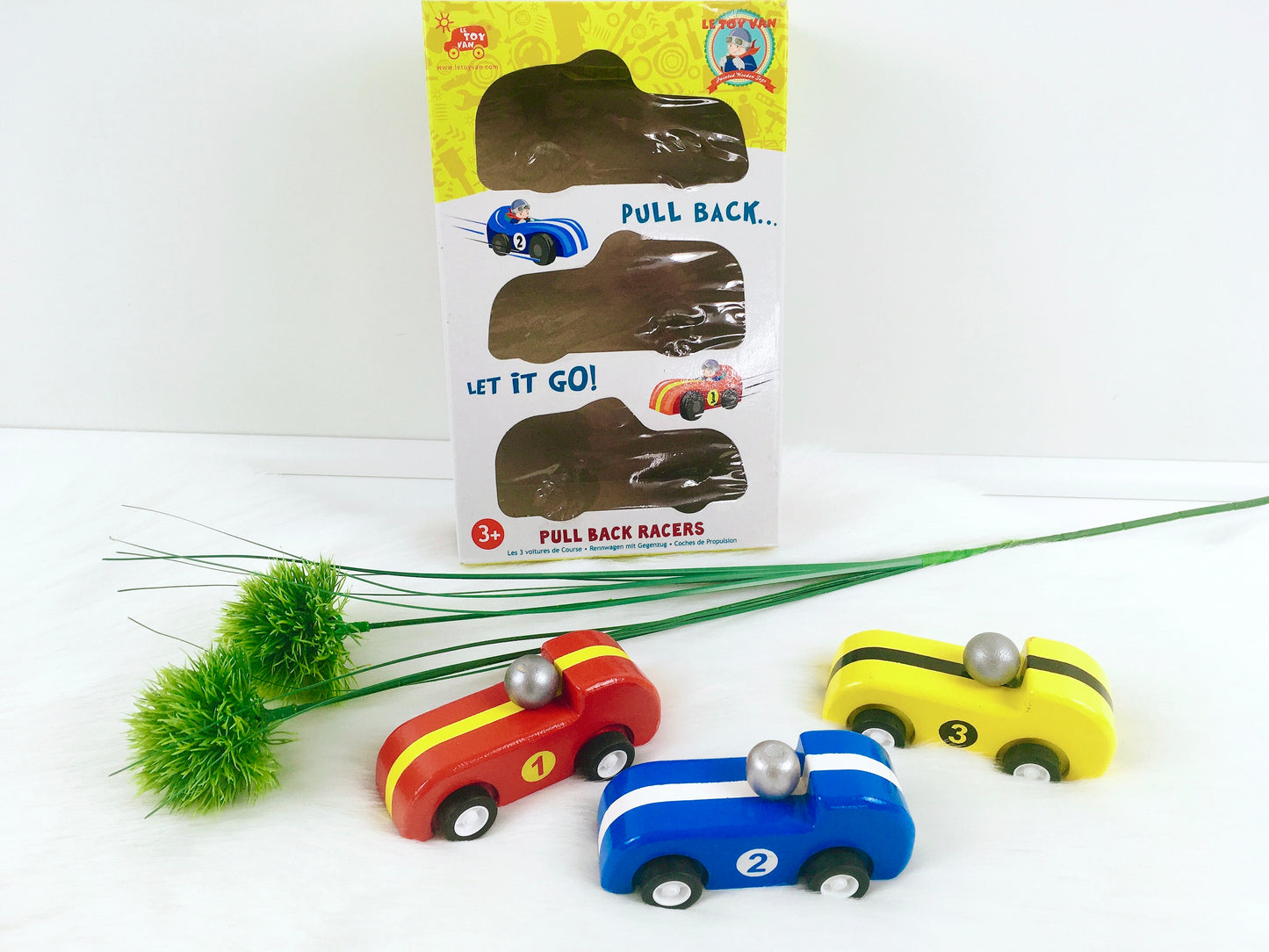 Le Toy Van, Rückzugautos 3er Set, Rennautos, Holz