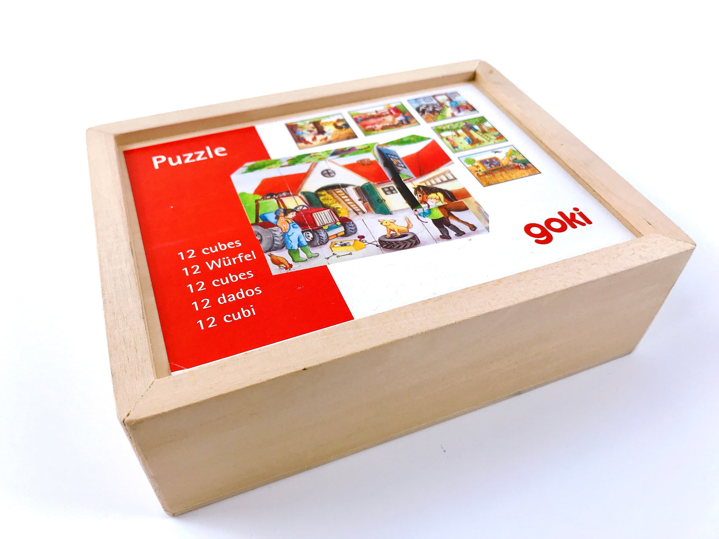 Würfelpuzzle Bauernhof, Holz, goki