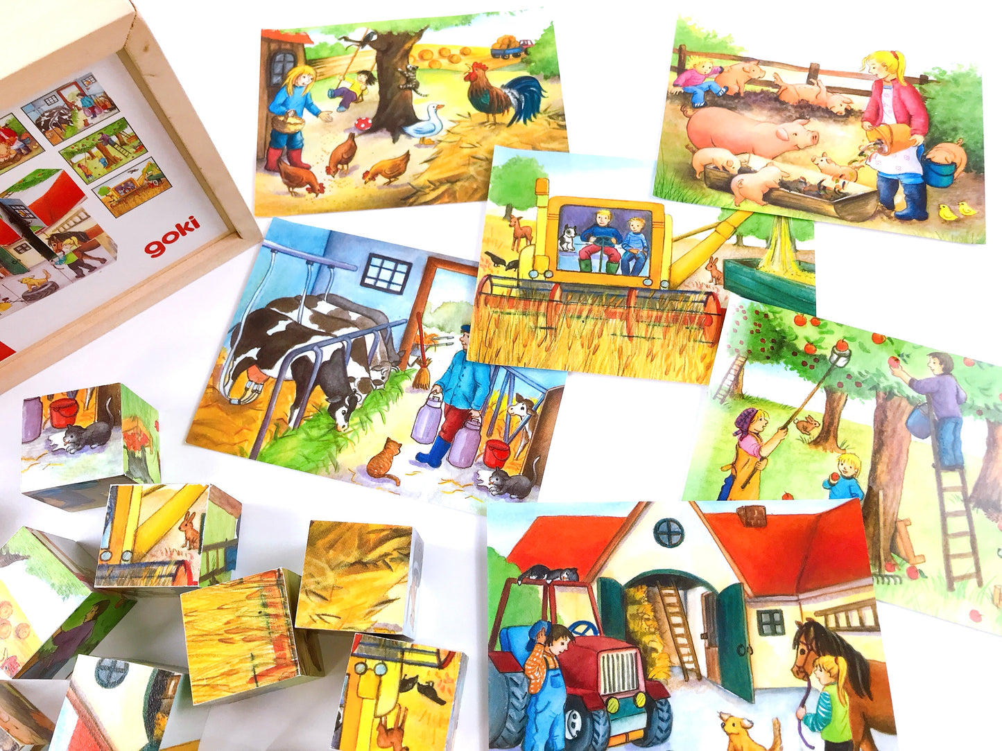 Würfelpuzzle Bauernhof, Holz, goki