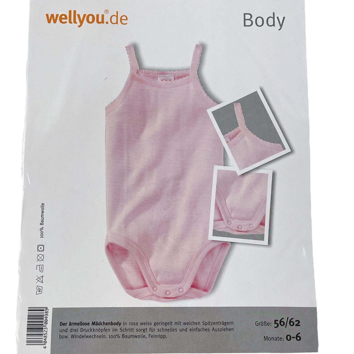 Wellyou Body, Spaghettiträger, Rosa, Gr. 56/62