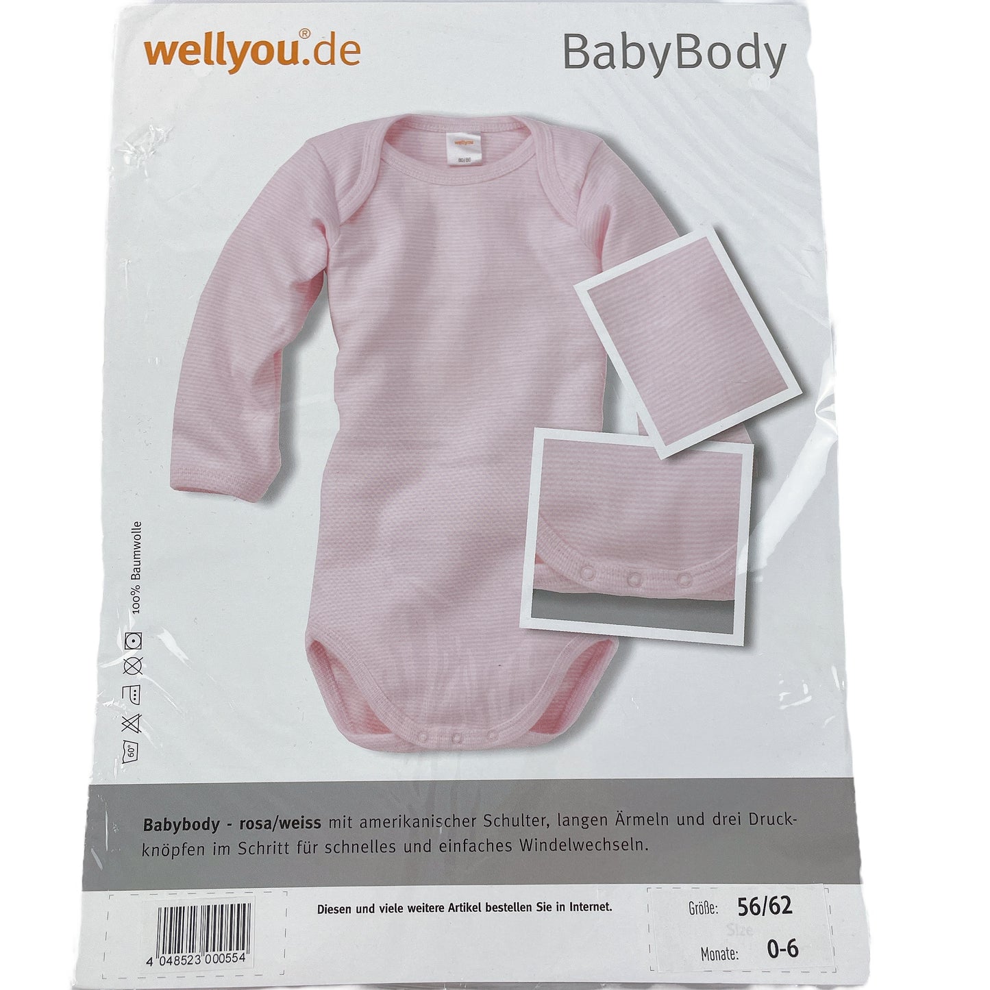 Wellyou Body, Langarm, Rosa, Gr. 56/62