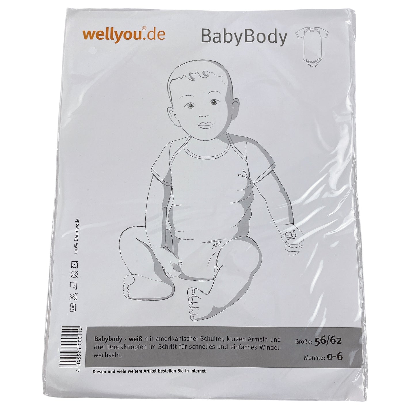 Wellyou Body, Kurzarm, Weiß, Gr. 56/62
