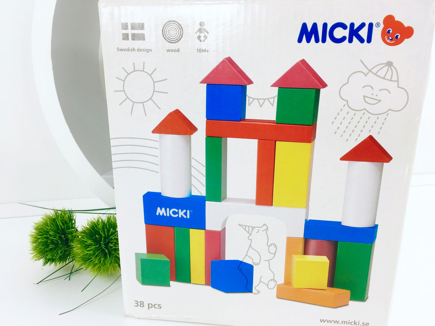 Micki farbenfrohe Bauklötze 38 Stück, Holz, Bausteine