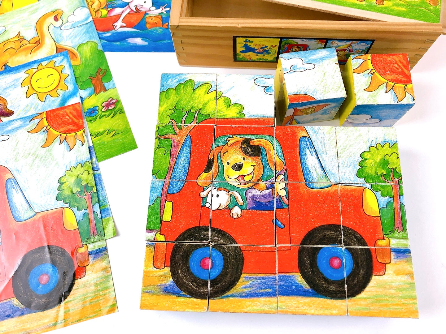 Würfelpuzzle, Holz, 6 Motive