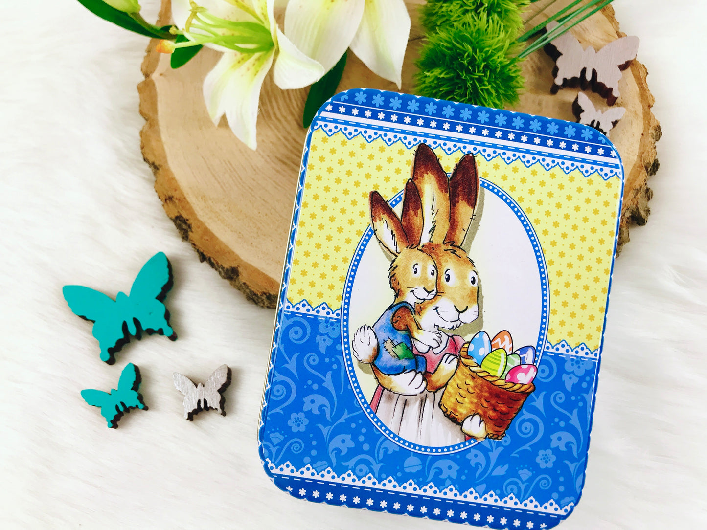 Osterdose mit Ostermotiv und Deckel, Metalldose