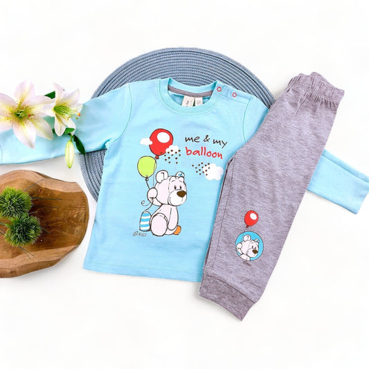2-tlg. Set, NICI, Langarm-Shirt + Hose, Gr. 80, grau-blau