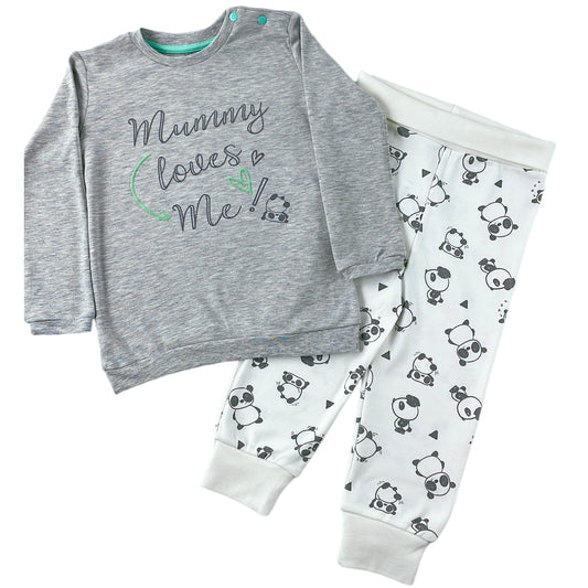 2-tlg. Set Panda, Langarmshirt+Hose, Grau