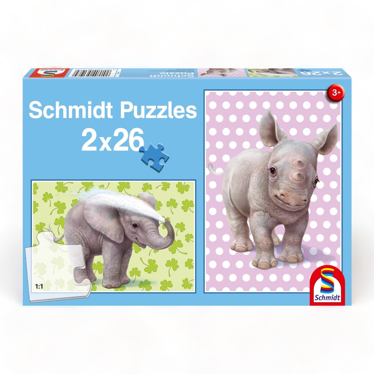 Schmidt Puzzle Zookinder, 2 x 26 Teile, Elefant und Nashorn