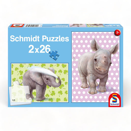 Schmidt Puzzle Zookinder, 2 x 26 Teile, Elefant und Nashorn