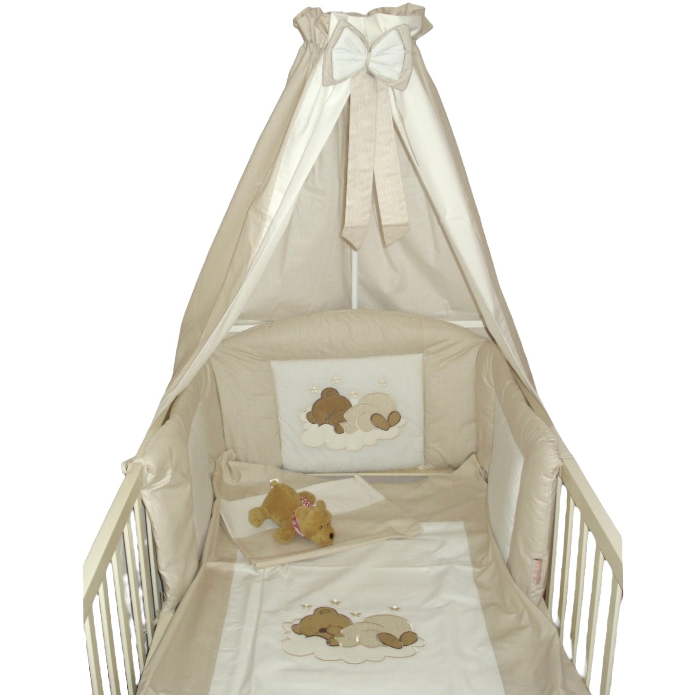 Babyset mit Betthimmel, Nestchen, Bettbezug, Krabbeldecke & Wickelauflage